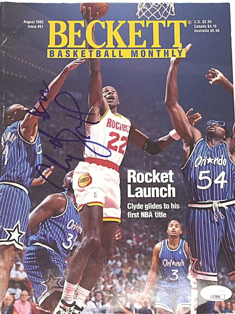 Clyde Drexler Rockets Signed NBA Basketball Beckett Guide Magazine JSA Autograph